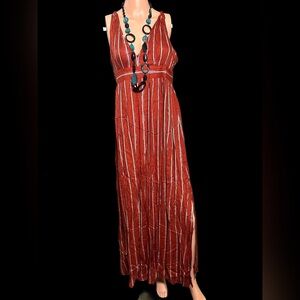 LOFT Orange Tiered Maxi Sundress V-Neck Sleeveless